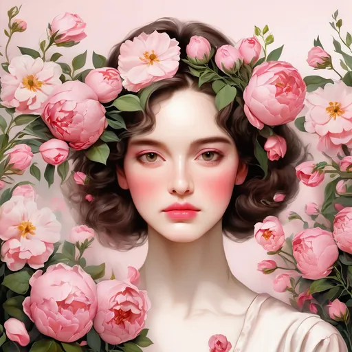 Prompt: a woman with pink flowers