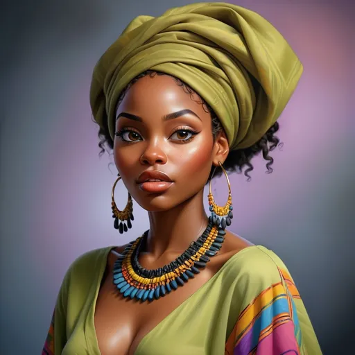 Prompt: Beautiful black woman portrait, realistic painting, detailed facial features, vibrant colors, professional, highres, realistic, detailed, portrait, stunning, realistic painting, detailed facial features, vibrant colors, professional, highres, realistic