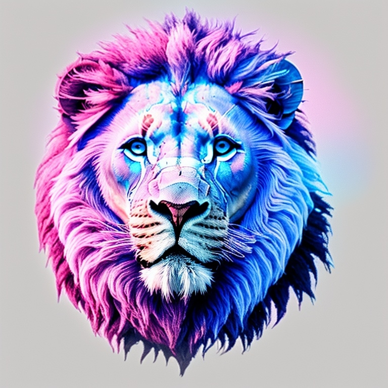 Prompt: a blue and pink lion