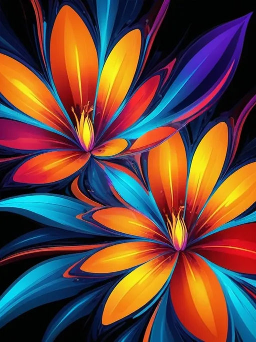 Prompt: Vibrant abstract digital artwork of flowers, dazzling colors, dynamic composition, high energy, modern digital art, vibrant, abstract, digital, high energy, dynamic composition, best quality, colorful, vivid tones, professional lighting