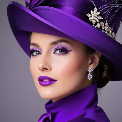 Prompt: lady in purple high class attire, facial closeup