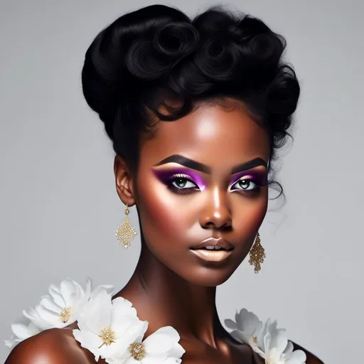 Prompt: <mymodel>60s makeup and hair on a black girl