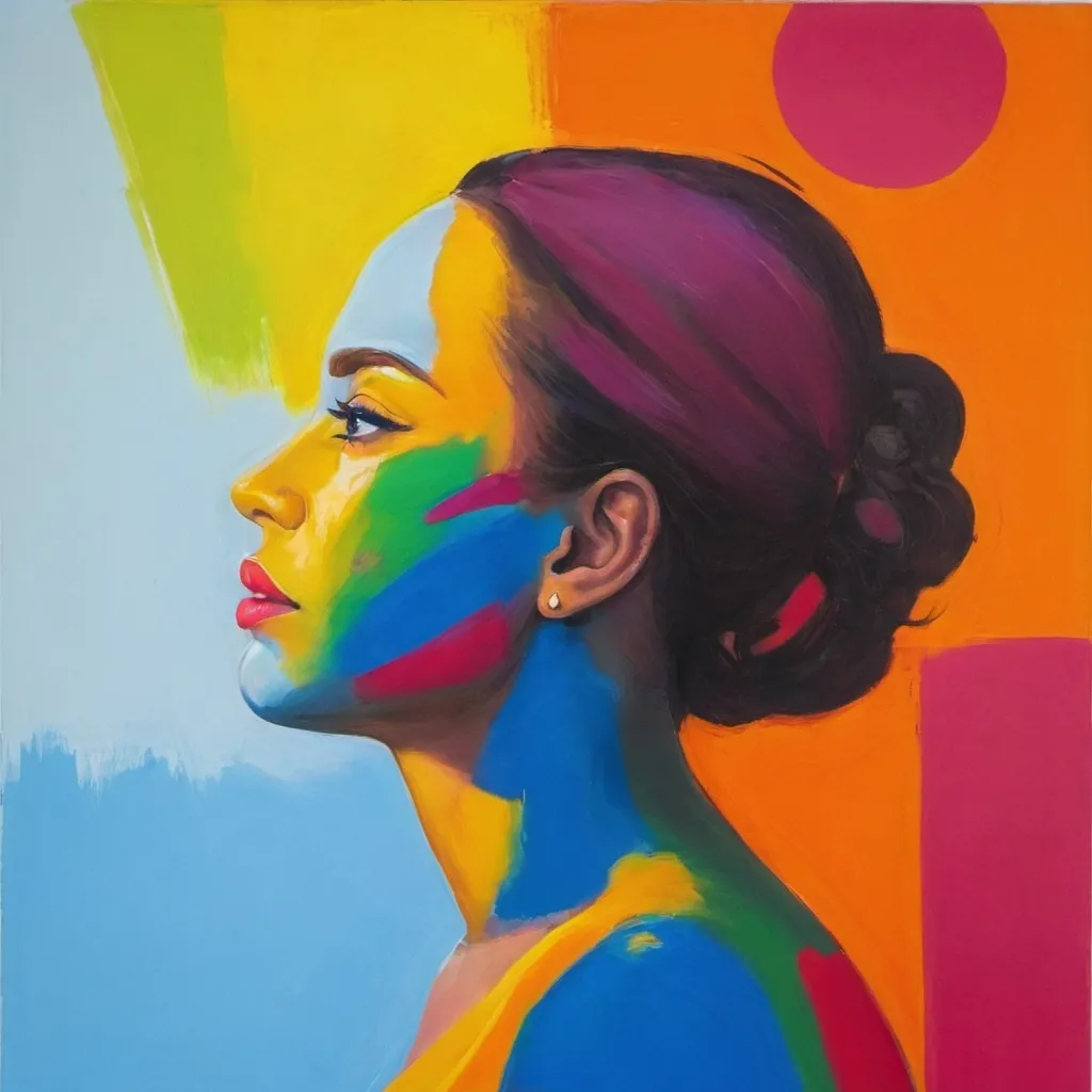 Prompt: a painting of in woman with bright colors