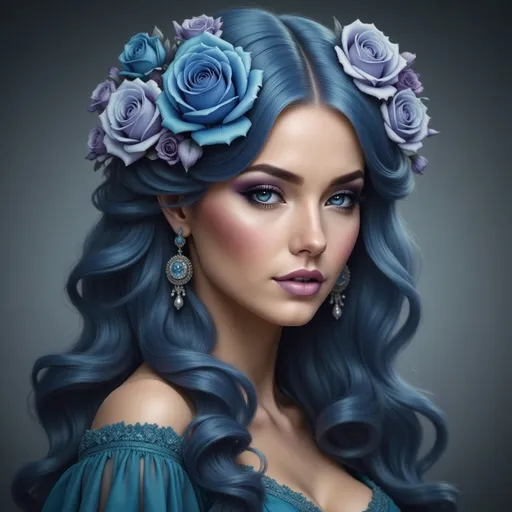 Prompt: <mymodel> peacock fairy goddess, purple roses, facial closeup