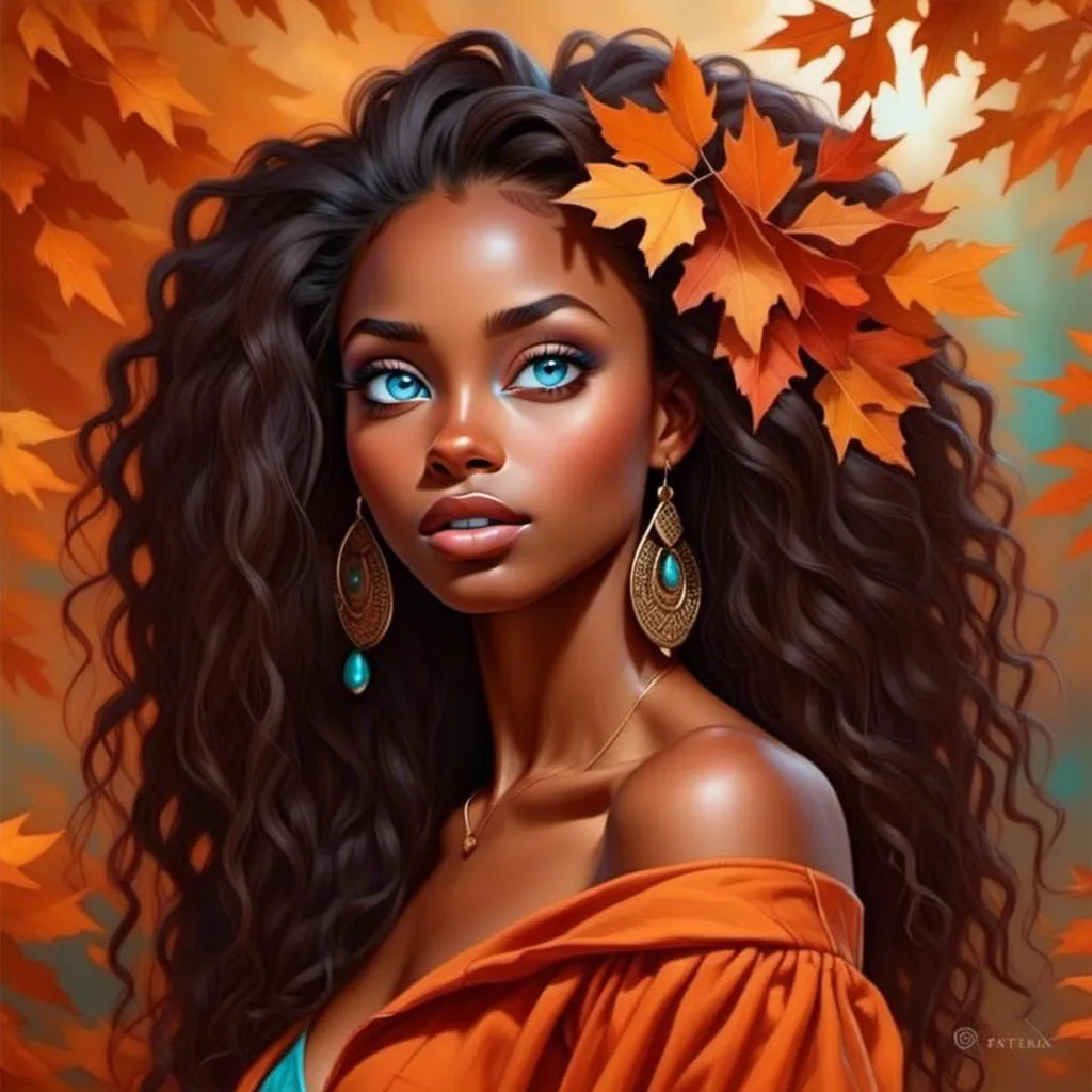 Prompt: <mymodel>Woman with dark skin, warm autumn colors, wearing turquoise jewelry,facial closeup