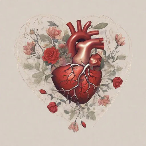 Prompt: An anitomical human heart with flowers sprouting from it.
