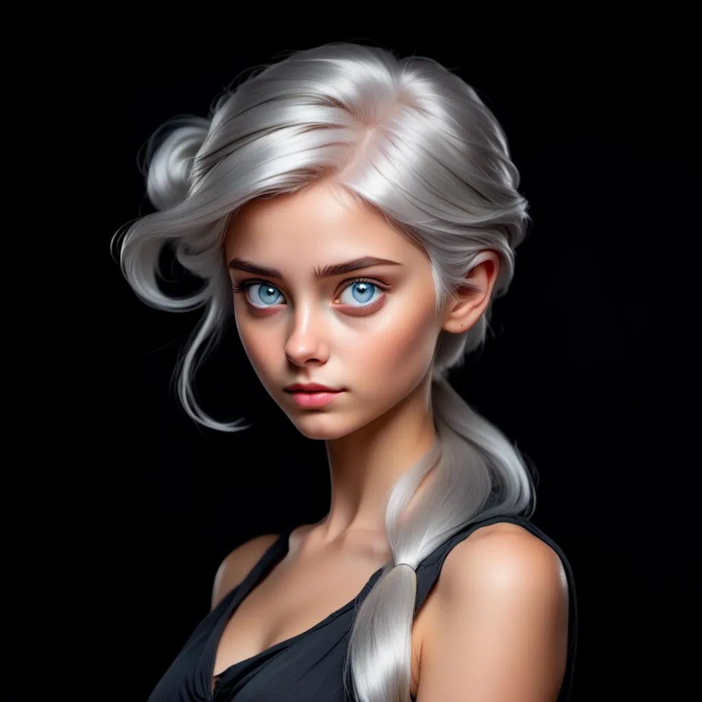 Prompt: <mymodel>Pretty , elegant woman with platinum hair in a side ponytail