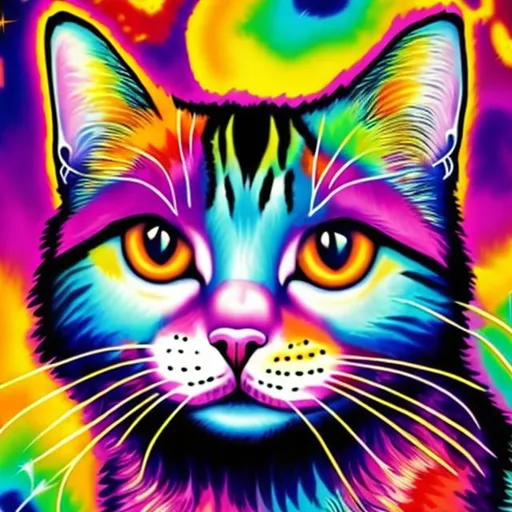 Prompt: Lisa Frank style cat portrait 