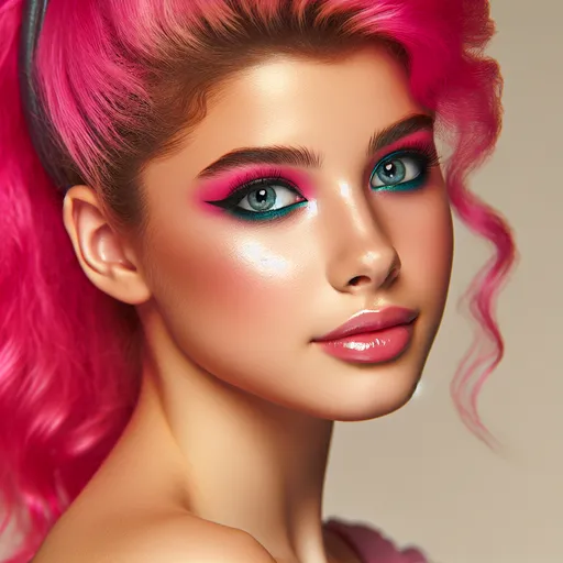 Prompt: <mymodel> A pretty girl with 80s makeup and pink hair