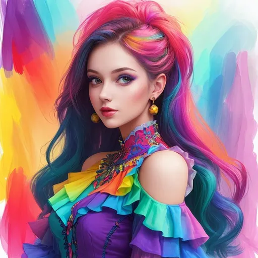 Prompt: a beautiful young woman dressed in vibrant colors