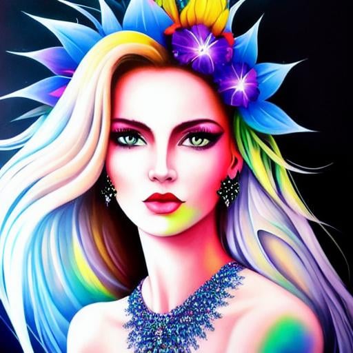 Prompt: Flower Siren graffiti art, splash art, street art, spray paint, oil gouache melting, acrylic, high contrast, colorful polychromatic, ultra detailed, ultra quality, CGSociety