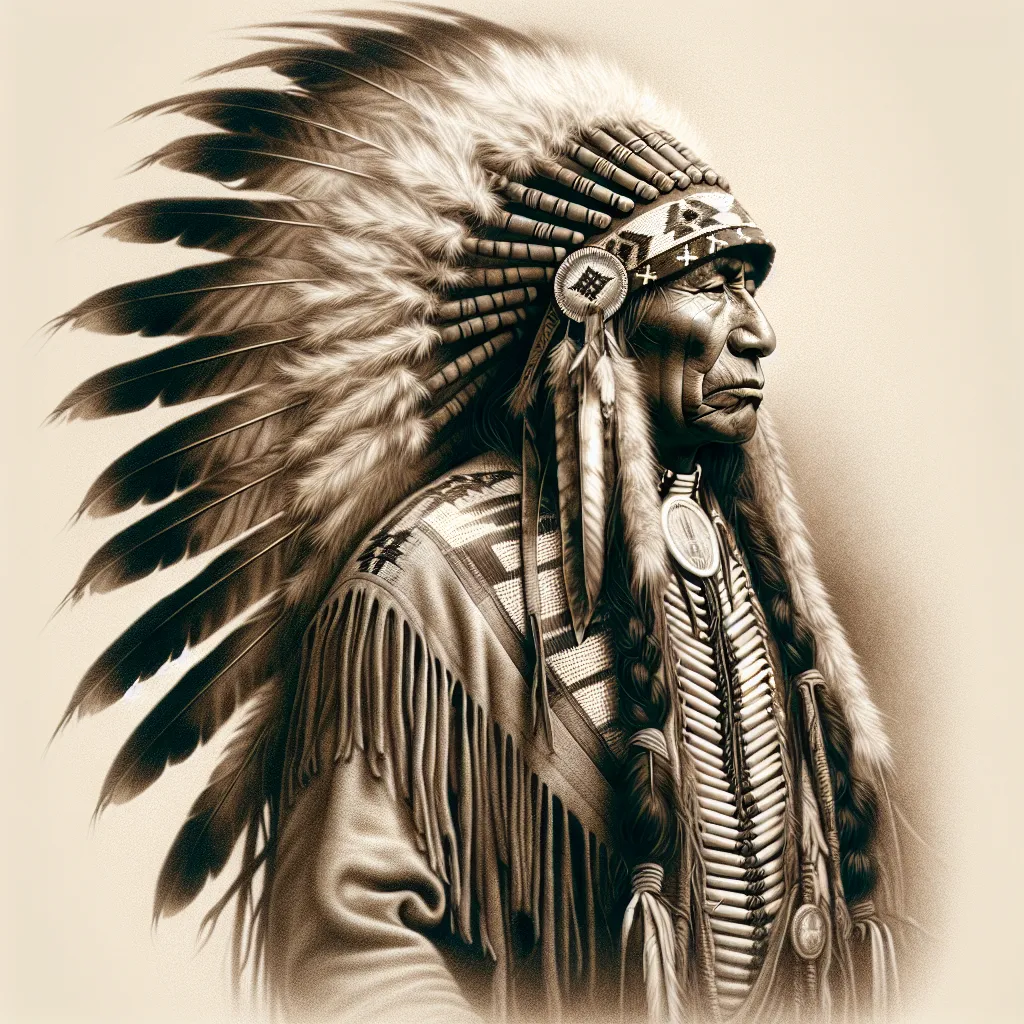 Prompt: a painting of an indian chief wearing a headdress and feathers on his head. Don Maitz, figurative art, highly detailed digital painting, an airbrush painting