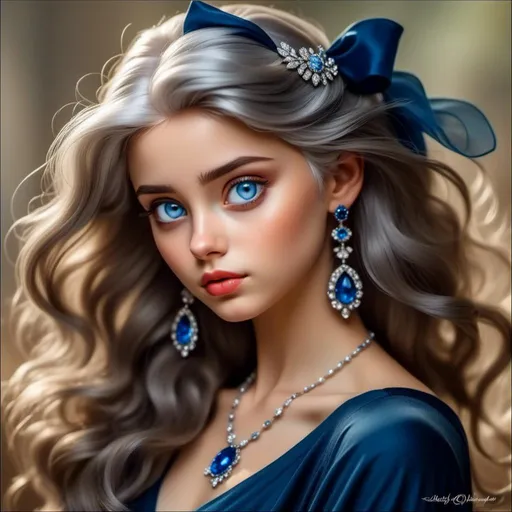 Prompt: <mymodel>Glamorously dressed lady of rhe 1930's wearing sapphire jewelry,blue eyes