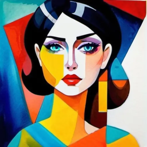 Prompt: woman in a watercolor painting cubism art style