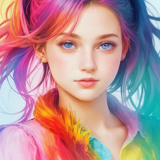 Prompt: colorful image of a young lady