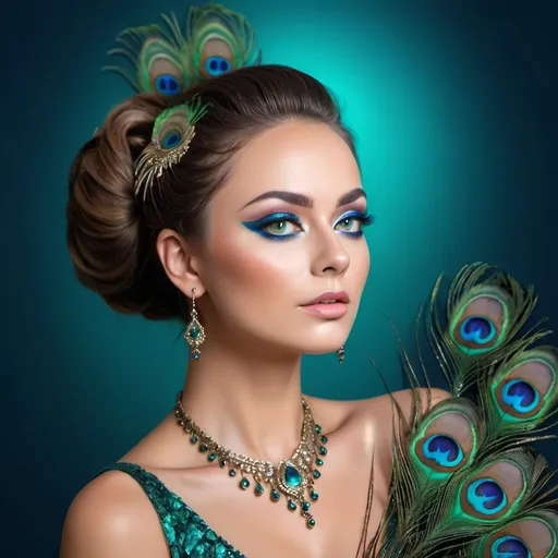 Prompt: <mymodel> Gorgeous woman with beautiful makeup and hair, peacock feathers, high-quality, detailed, realistic, elegant, vibrant colors, professional makeup, glamorous lighting, 4k resolution, portrait, detailed facial features, luxurious, exotic, peacock feathers, elegant hairstyle, stunning makeup, beauty shot