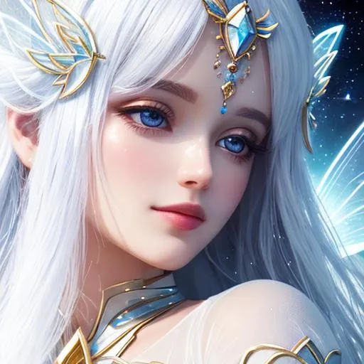 Prompt: White prism, cosmic,etherial, fairy, goddess of light ,closeup