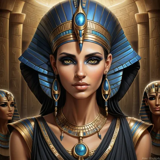 Prompt: An ancient Egyptian princess with a large head piece , Anne Stokes, fantasy art, highly detailed digital painting, egyptian art