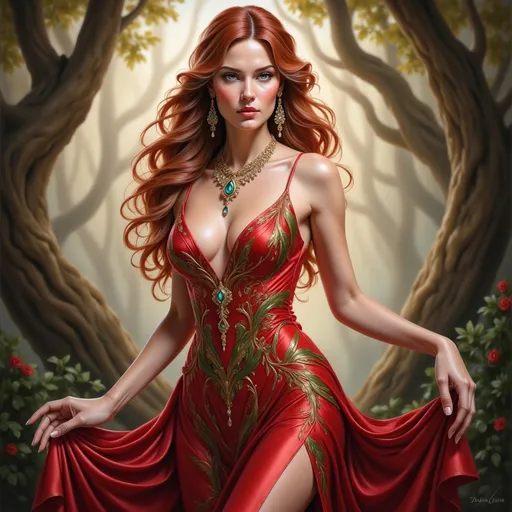 Prompt: Hyper-realisctic, (Full body character portrait), Female Fairy Druid, enchanting forest background, dramatic lighting casting playful shadows, intricate leafy attire, (beautiful, elegant pose), captivating expression with a hint of mischief, vibrant colors enhancing attractiveness, ultra-detailed eyes, ultra-detailed, whimsical atmosphere, 4K quality, fantasy art style.