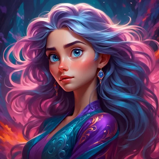 Prompt: <mymodel>Detailed digital painting of a powerful woman, vibrant colors, magical fantasy setting, flowing hair with intricate details, intense and confident expression, ethereal and mystical atmosphere, high quality, digital painting, fantasy, vibrant colors, flowing hair, powerful, confident, mystical, atmospheric lighting