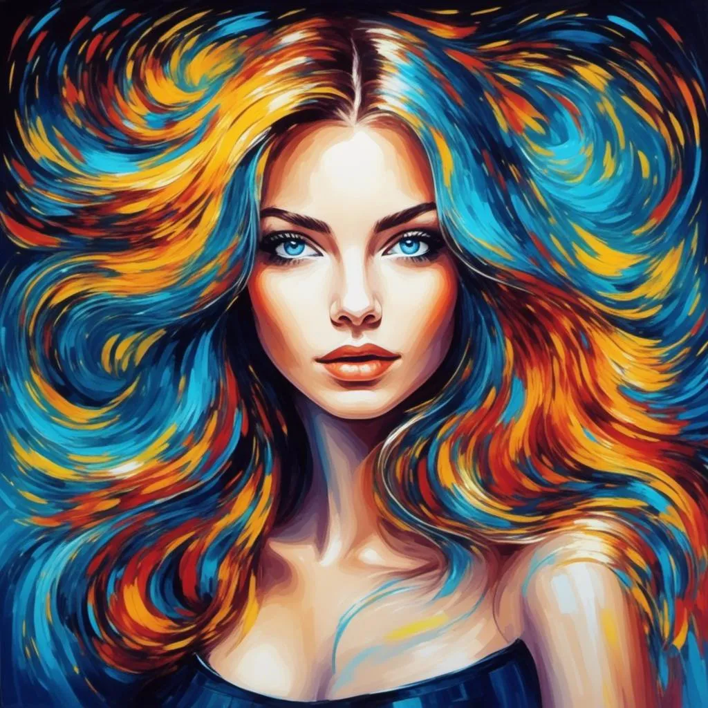 Prompt: <mymodel> colorful image of a young lady with blue eyes