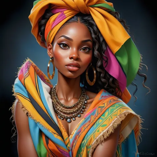 Prompt: Beautiful black woman portrait, realistic painting, detailed facial features, vibrant colors, professional, highres, realistic, detailed, portrait, stunning, realistic painting, detailed facial features, vibrant colors, professional, highres, realistic