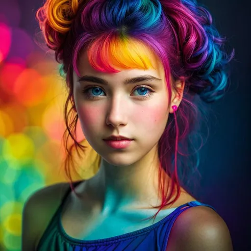 Prompt: colorful image of a young lady