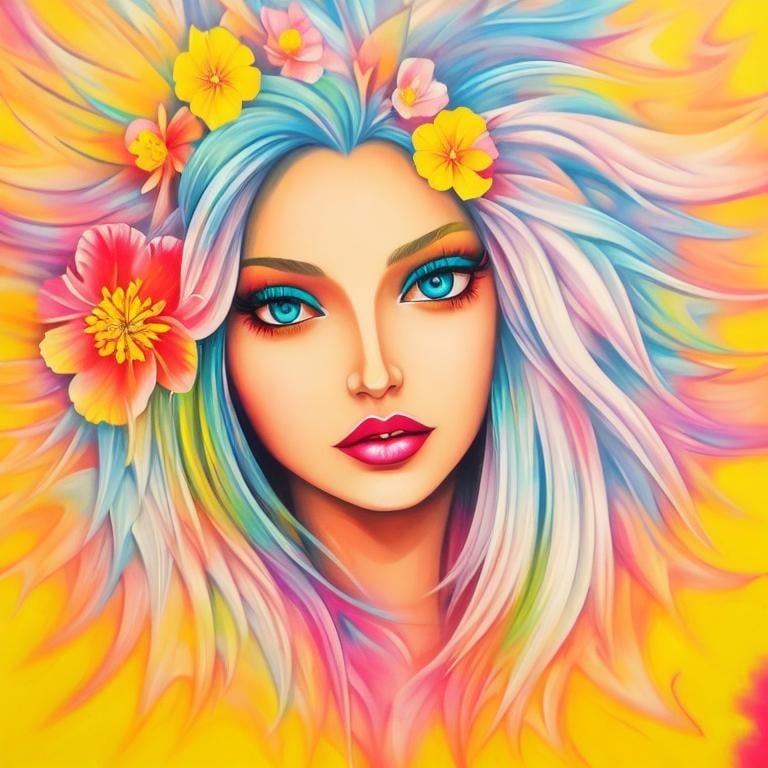 Prompt: Flower Siren graffiti art, splash art, street art, spray paint, oil gouache melting, acrylic, high contrast, colorful polychromatic, ultra detailed, ultra quality, CGSociety