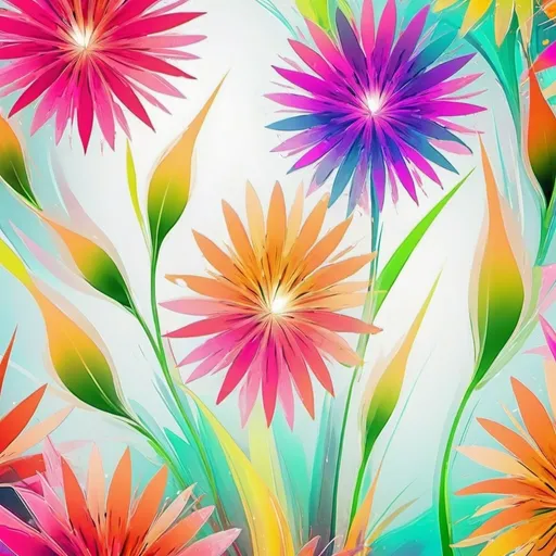 Prompt: Vibrant abstract digital artwork of flowers, dazzling colors, dynamic composition, high energy, modern digital art, vibrant, abstract, digital, high energy, dynamic composition, best quality, colorful, vivid tones, professional lighting