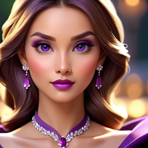 Prompt: lady in purple high class attire, facial closeup