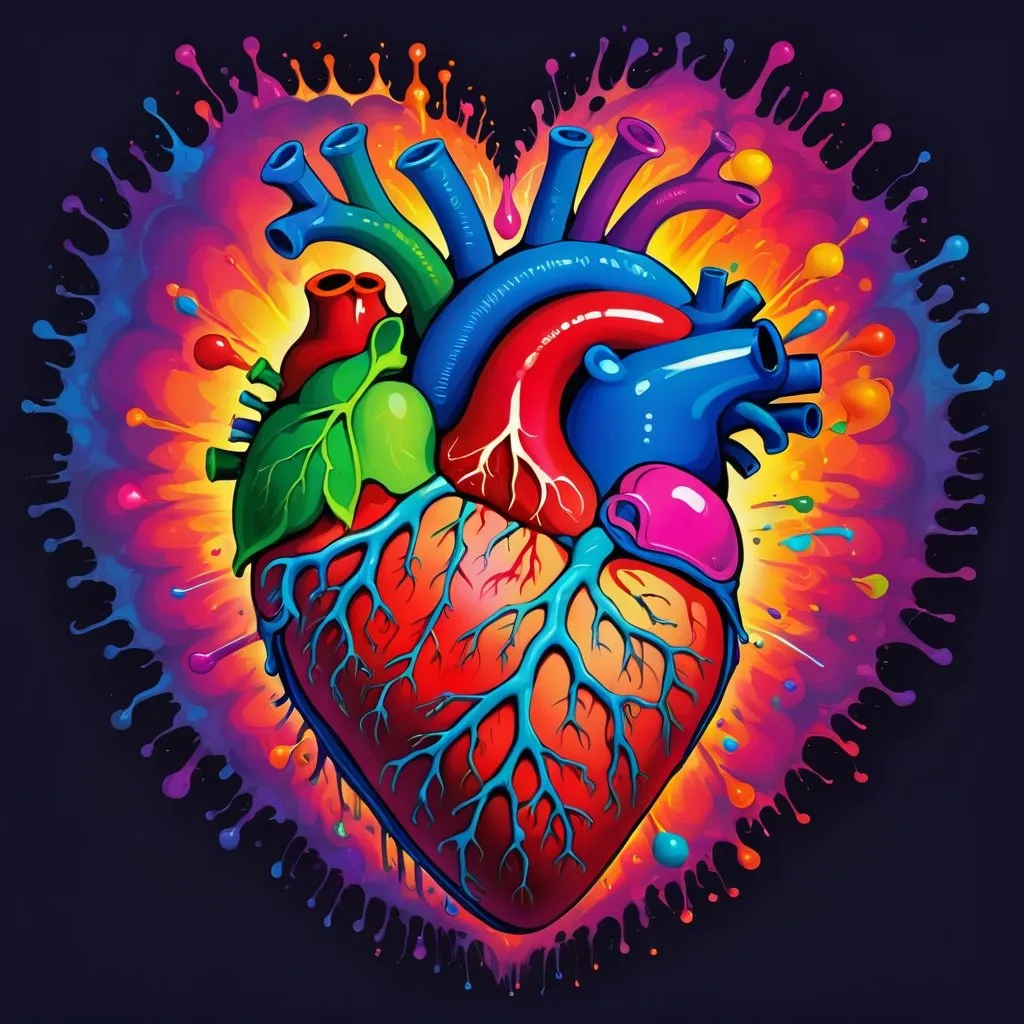 Prompt: a psychedelic explosion of color inside a heart