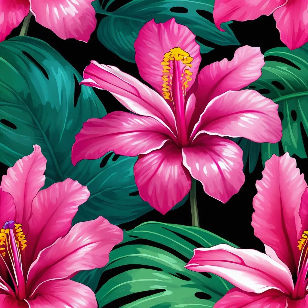 Prompt: Bright pink tropical flower