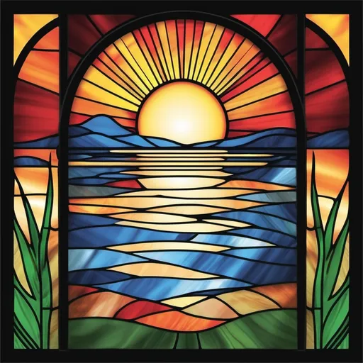 Prompt: Design of a sunset stained glass pattern