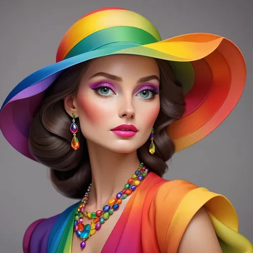 Prompt: Elegant lady in colors of the rainbow