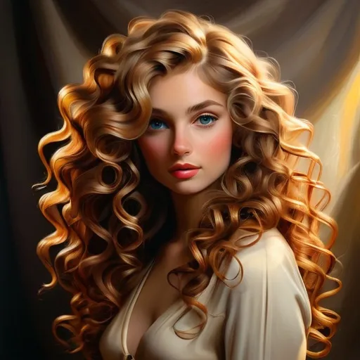 Prompt: Long curly hair, realistic oil painting, detailed strands, high definition, portrait, classic style, warm tones, natural lighting, intricate curls, flowing locks, ultra-detailed, professional, realistic, classic art, detailed texture, professional lighting