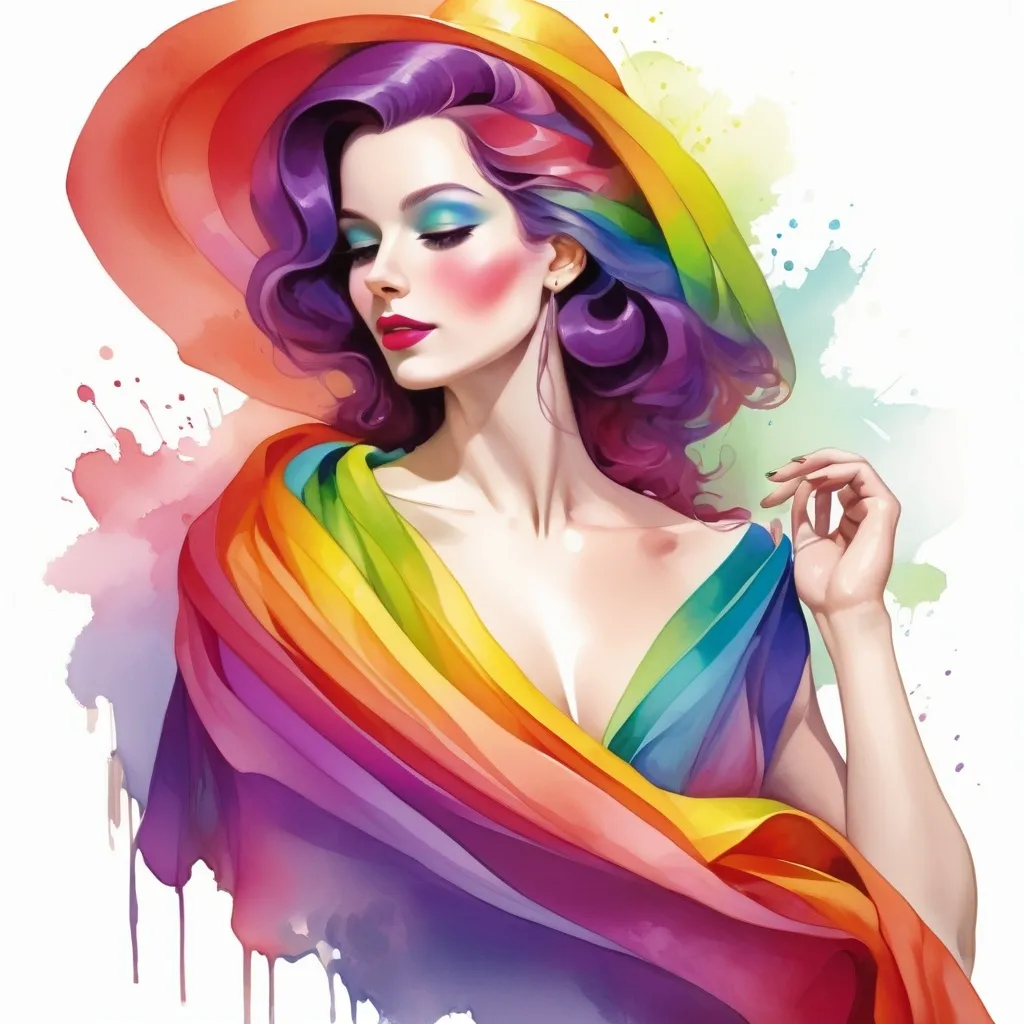 Prompt: Elegant lady in colors of the rainbow