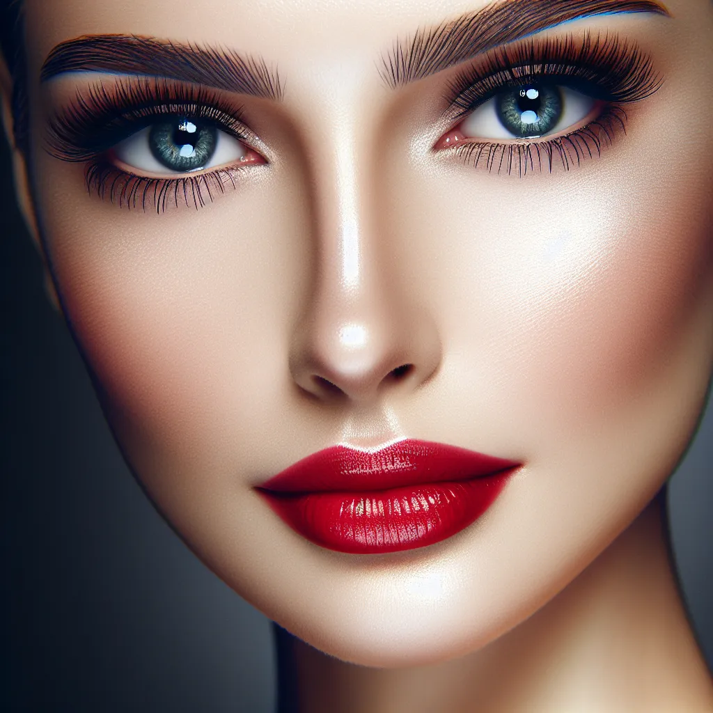 Prompt: lady in red, facial closeup