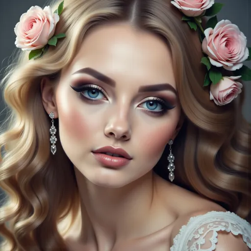 Prompt: a beautiful woman with blue eyes and a necklace of flowers in her hair photo by alex krapska, Anne Stokes, fantasy art, highly detailed digital painting, a detailed painting