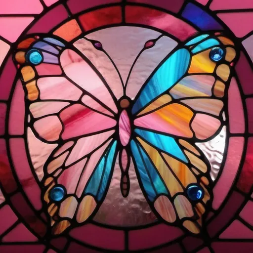 Prompt: colorful butterfly with a pink background