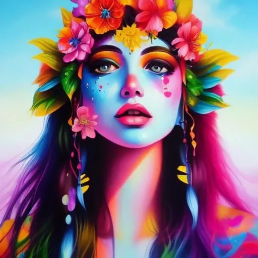 Prompt: Flower Siren graffiti art, splash art, street art, spray paint, oil gouache melting, acrylic, high contrast, colorful polychromatic, ultra detailed, ultra quality, CGSociety