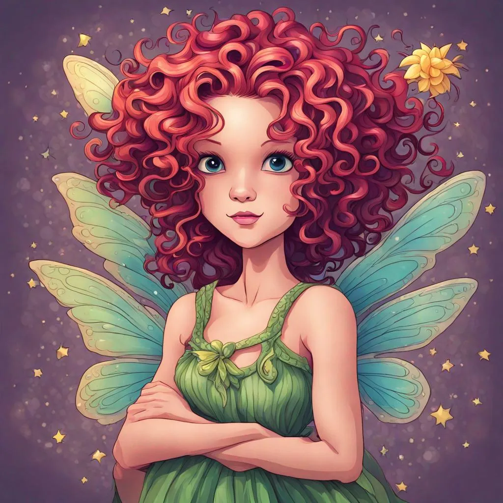 Prompt: A cute colorful fairy with curly hair