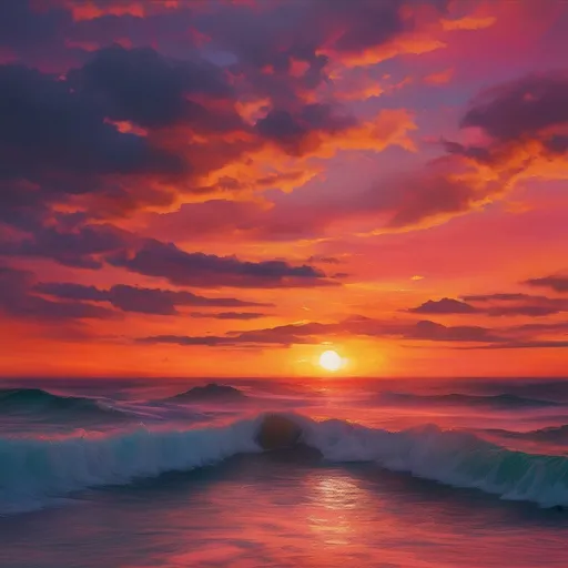 Prompt: <mymodel>A colorful sunset over ocean waves