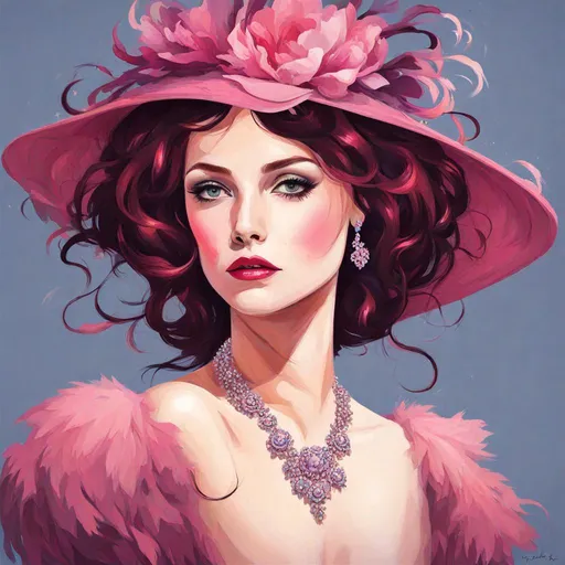 Prompt: Lady with pink hat