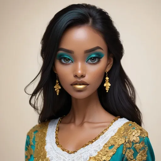 Prompt: <mymodel> Teal and gold beauty