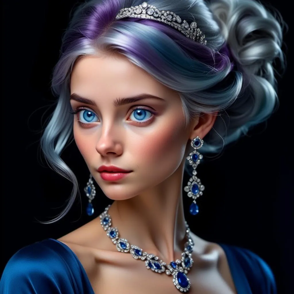 Prompt: <mymodel>Glamorously dressed lady of rhe 1930's wearing sapphire jewelry,blue eyes