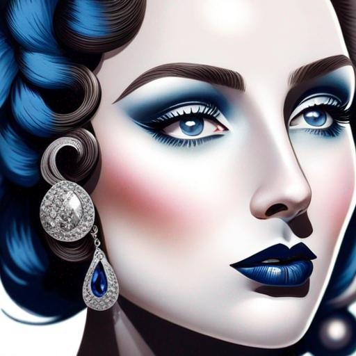 Prompt: Glamorously dressed lady of rhe 1930's wearing sapphire jewelry,blue eyes