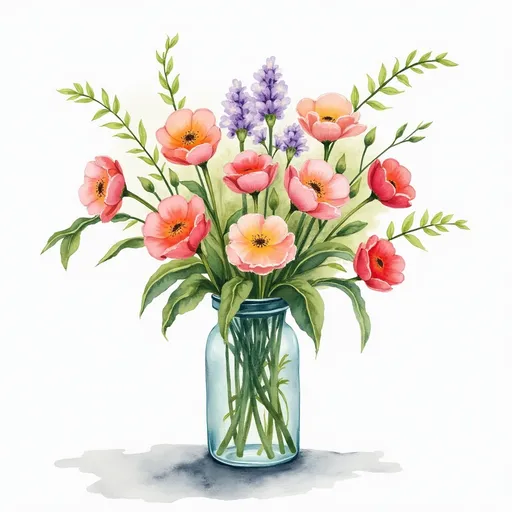 Prompt: A watercolor  painting of a vase  of flowers