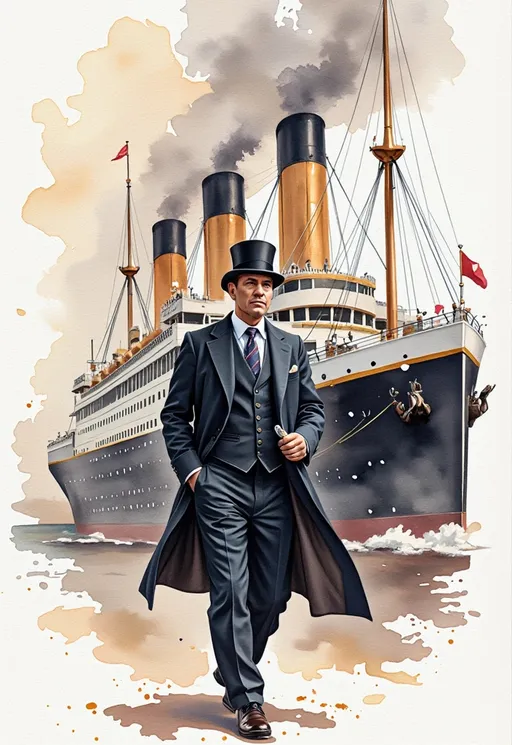 Prompt: a first class Titanic passenger elegantly dressed