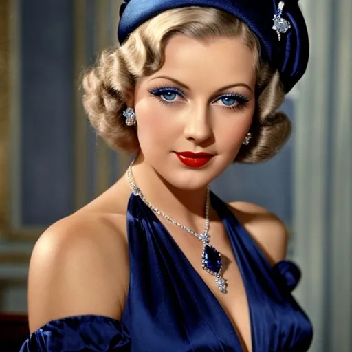 Prompt: Glamorously dressed lady of rhe 1930's wearing sapphire jewelry,blue eyes