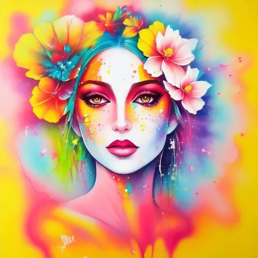 Prompt: Flower Siren graffiti art, splash art, street art, spray paint, oil gouache melting, acrylic, high contrast, colorful polychromatic, ultra detailed, ultra quality, CGSociety